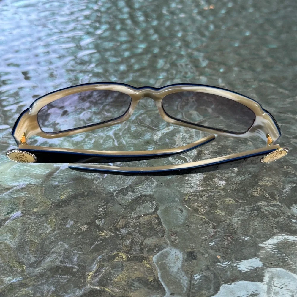 Kate Spade Rectangle Sunglass Glasses Frames Blue Tan Crystal Logo Made in Italy